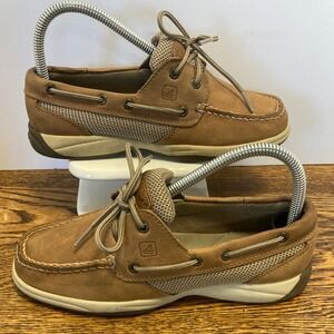 Sperry Top-Sider Women 6.5 M Tan Leather Mesh Boat Shoes Loafers 9774811